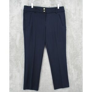 Anne Klein Pants 12 Slim Ankle Trousers Career Navy Blue Office Stretch Nautical